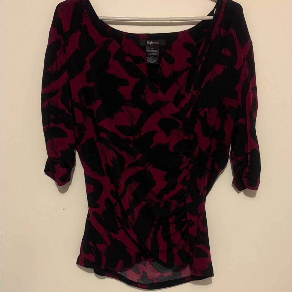 Style & Co. Black and Dark Red Blouse